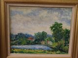 a picture of a painting of a river in a frame