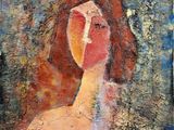 une peinture à l'huile représentant une femme en robe bleue assise sur une chaise