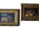 painting of a basket of fruit on a table next to a painting of a basket of fruit on a table