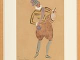 an image of a drawing of a man with a hat and a bag