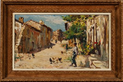 une image représentant un tableau où l'on voit un homme marchant dans une rue