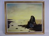 tableau représentant un couple assis sur un rocher au bord de la mer