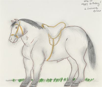 un dessin représentant un cheval attelé