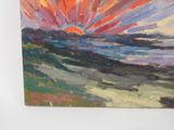painting of a sunset over the ocean on a white background