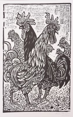une image représentant un dessin en noir et blanc d'un coq