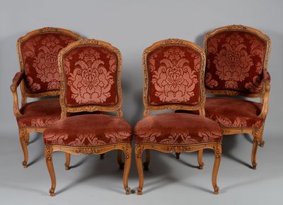 pair of louis xv style armchairs with red velvet upholstered upholstered seats