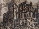 un dessin représentant un grand bâtiment sur lequel figure une horloge