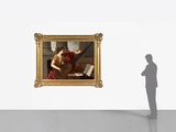 a man standing in front of a painting on a wall
