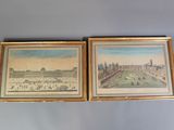 deux tableaux encadrés représentant une vue de la ville et d'un parc
