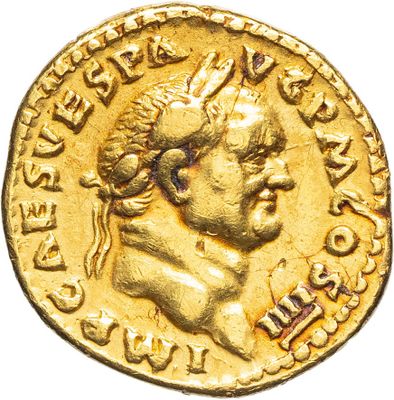 a gold coin with an image of a man wearing a crown on it