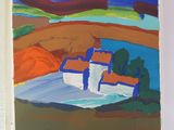 an image of a painting of a house in a field