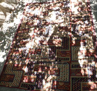 un grand tapis posé par terre sous un arbre