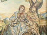 an image of a painting of a woman and two children sitting under a tree