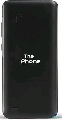 Le téléphone est noir et porte un logo blanc.