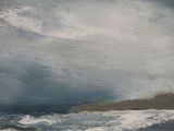 a painting of a man on a surfboard in the ocean