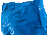 a blue plastic bag with a blue handle on a white background