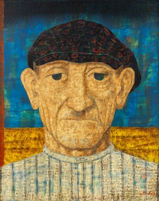une peinture à l'huile représentant un homme coiffé d'un chapeau