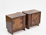 pair of art deco walnut nightstands with burlwood inlays