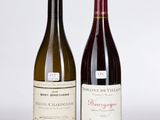 deux bouteilles de vin posées l'une à côté de l'autre sur une table