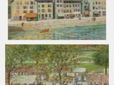 deux photos : l'une représentant un tableau représentant une ville et l'autre représentant un tableau représentant un parc