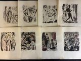 six dessins représentant des personnes dans différentes poses sur fond noir