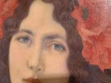 painting of a woman with a red flower in her hair