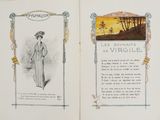 an open book with a picture of a woman in a dress