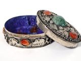 pair of silver and lapis ring with blue and red stones
