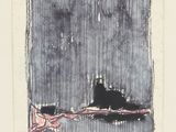 an image of a black and white drawing of a boat in the water