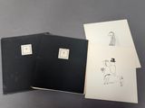 trois cartes en noir et blanc sur lesquelles sont dessinés un homme et une femme