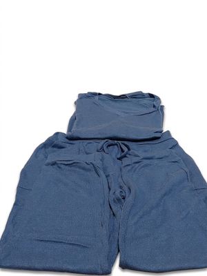blue sweat shorts with drawstrings and a hoodie