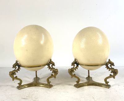 pair of antique brass table lamps with white glass globe shades