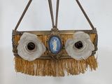 a picture of a hanging light with a picture on it