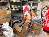 many boxes and a fire extinguisher in a room