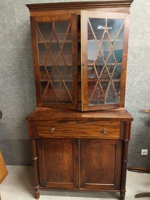 Bibliothèque scribanne en acajou marqueté, parqueté à petit … - Photo 1