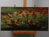 a picture of a painting on a easel with a painting of people in a boat