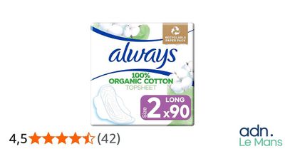 une boîte de cotons démaquillants « Always » en coton biologique sur fond blanc