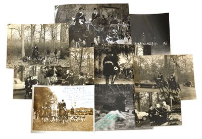 plusieurs vieilles photos en noir et blanc montrant des personnes à cheval dans les bois