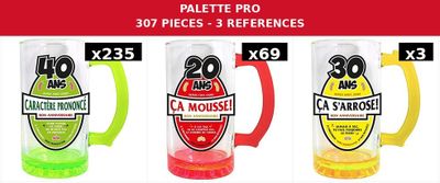 four different colored beer mugs with a price tag on them