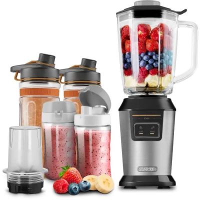 un mixeur contenant divers fruits et légumes