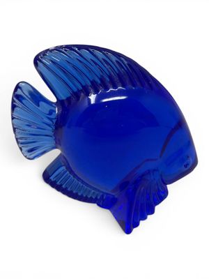 an image of a blue glass fish on a white background