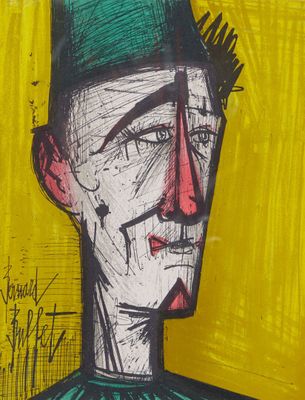 tableau représentant un homme portant un chapeau vert et une chemise verte