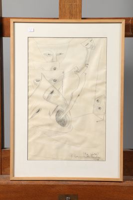 une image représentant un dessin au crayon d'un homme posé sur un chevalet en bois