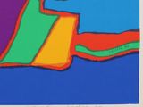 brightly colored abstract painting of a person on a surfboard