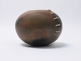 l'image d'une boule marron posée sur une surface blanche