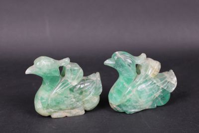 pair of carved green jade ducks