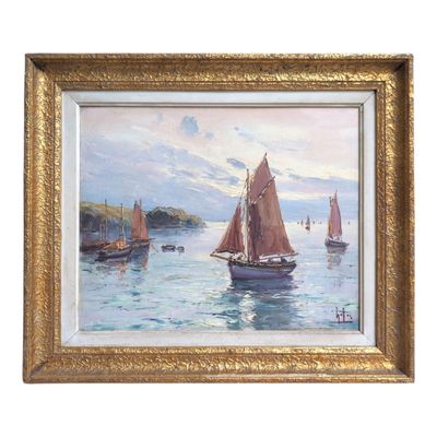 Emile GAUFFRIAUD (1877-1957) Voiliers près des côtes