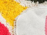 close up of a multicolored rug on the floor of a home