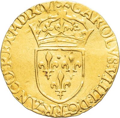 a gold coin with a crown on top of it