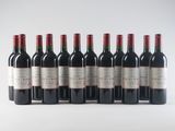 six bottles of red wine are lined up in a row